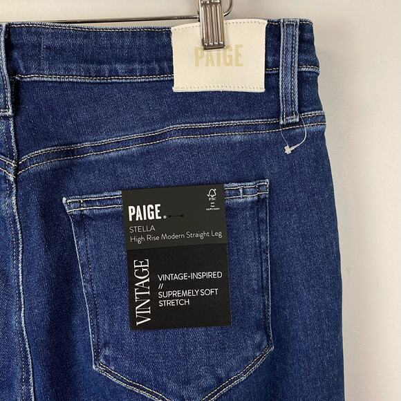 PAIGE Stella High Rise Modern Straight Leg Jeans Soleil Destructed Sz 32/14 $239 - Picture 11 of 15